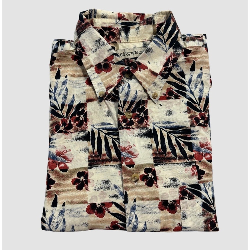 Munsingwear Vintage Hawaiian Shirt‎ Patchwork Look 100% Cotton Men's Medium